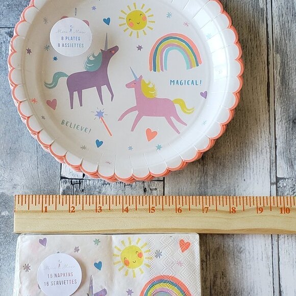 NWT - Meri Meri Large Unicorn Rainbow Paper Plates (8) and Paper Napkins (16) - Picture 2 of 2